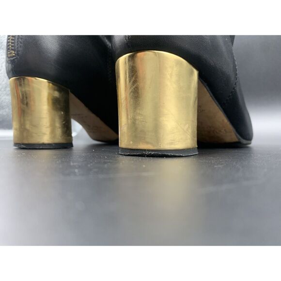 Kate Spade Tavie Knee High Boots Size 8 Square Toe Gold Heel - Picture 9 of 12